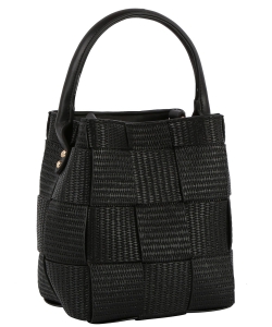 Fashion Woven Bucket Satchel Handbag HGE-0157 BLACK